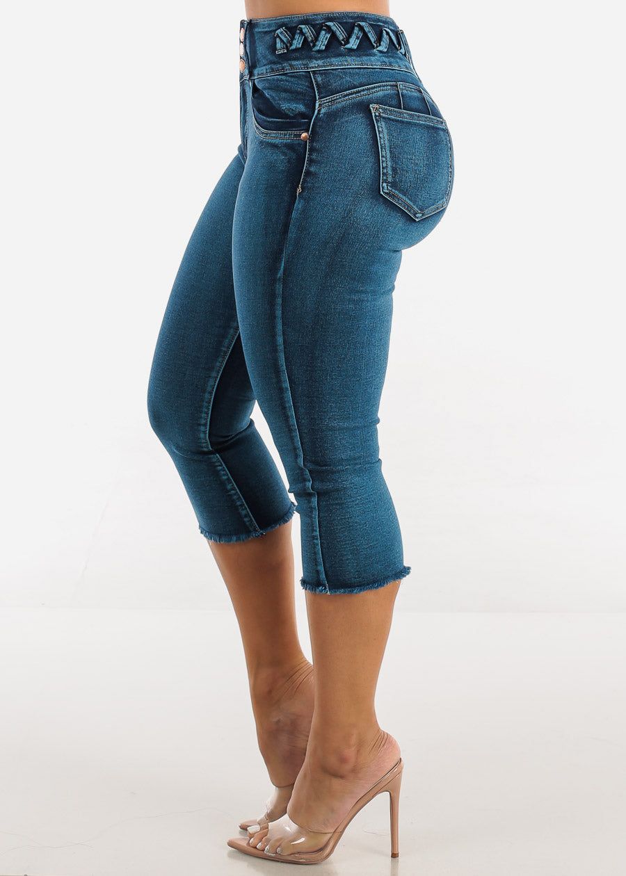Butt Lifting High Waist Cut Off Dark Denim Capris sold by Moda product image thumbnail 4