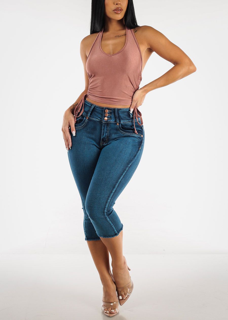 Butt Lifting High Waist Cut Off Dark Denim Capris sold by Moda product image thumbnail 2