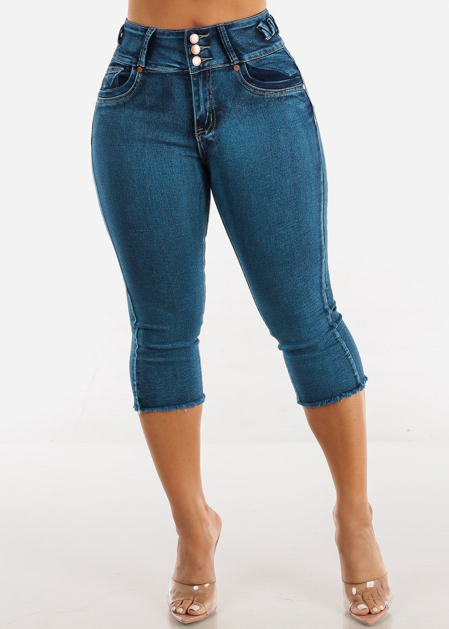 Butt Lifting High Waist Cut Off Dark Denim Capris sold by Moda product image thumbnail 3