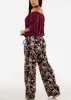 Boho Smocked Waist Floral Palazzo Pants Black sold by Moda
