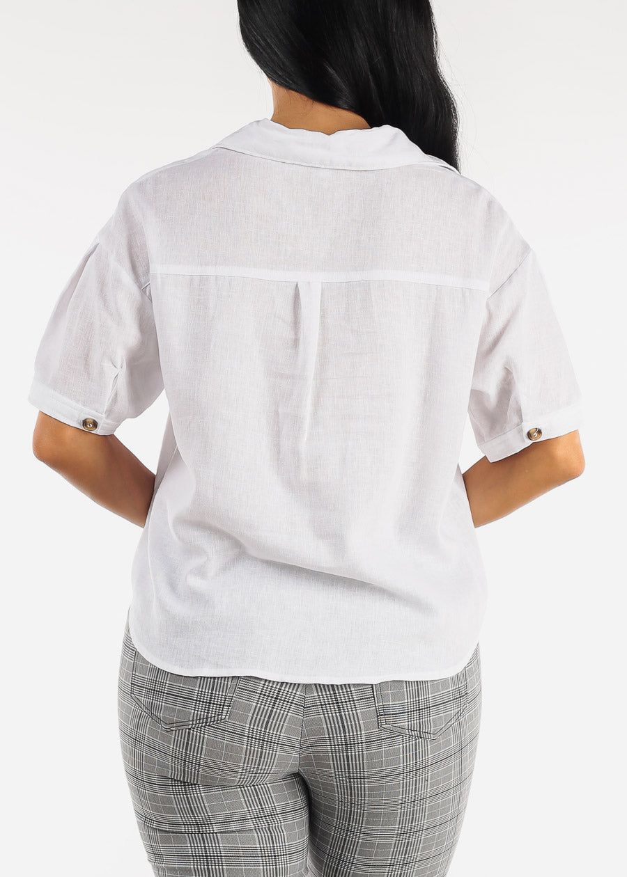 White Linen Short Sleeve Collared Top sold by Moda product image thumbnail 4