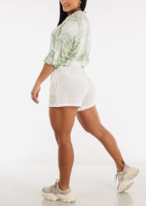 White Cotton Drawstring Waist Shorts sold by Moda