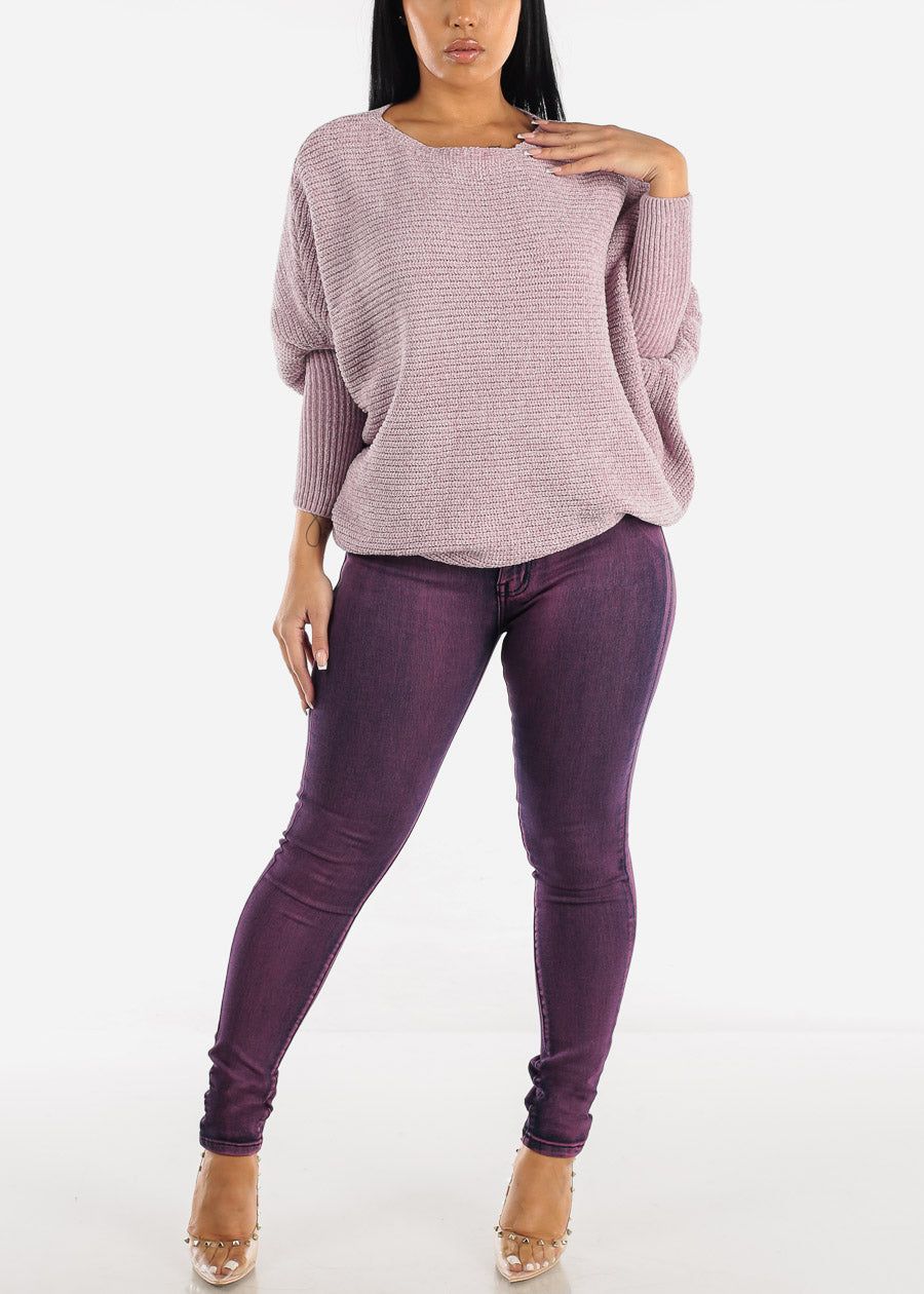 High Waist Butt Lift Purple Skinny Jeans w Rhinestones Pockets sold by Moda product image thumbnail 2