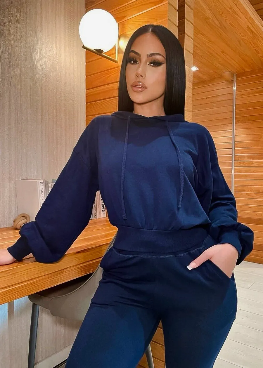 Drawstring Waist French Terry Jogger Pants Navy sold by Moda product image thumbnail 3