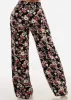 Boho Smocked Waist Floral Palazzo Pants Black sold by Moda