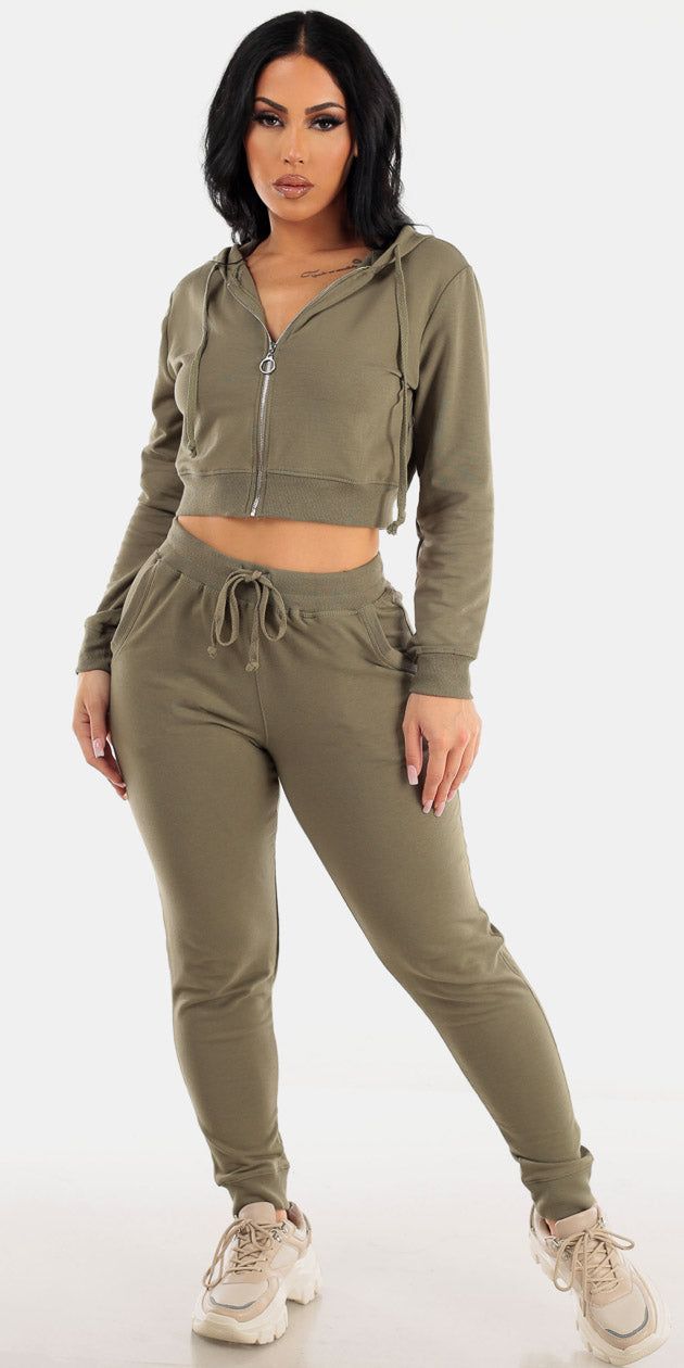 Olive Jogger Pants Ensemble sold by Moda