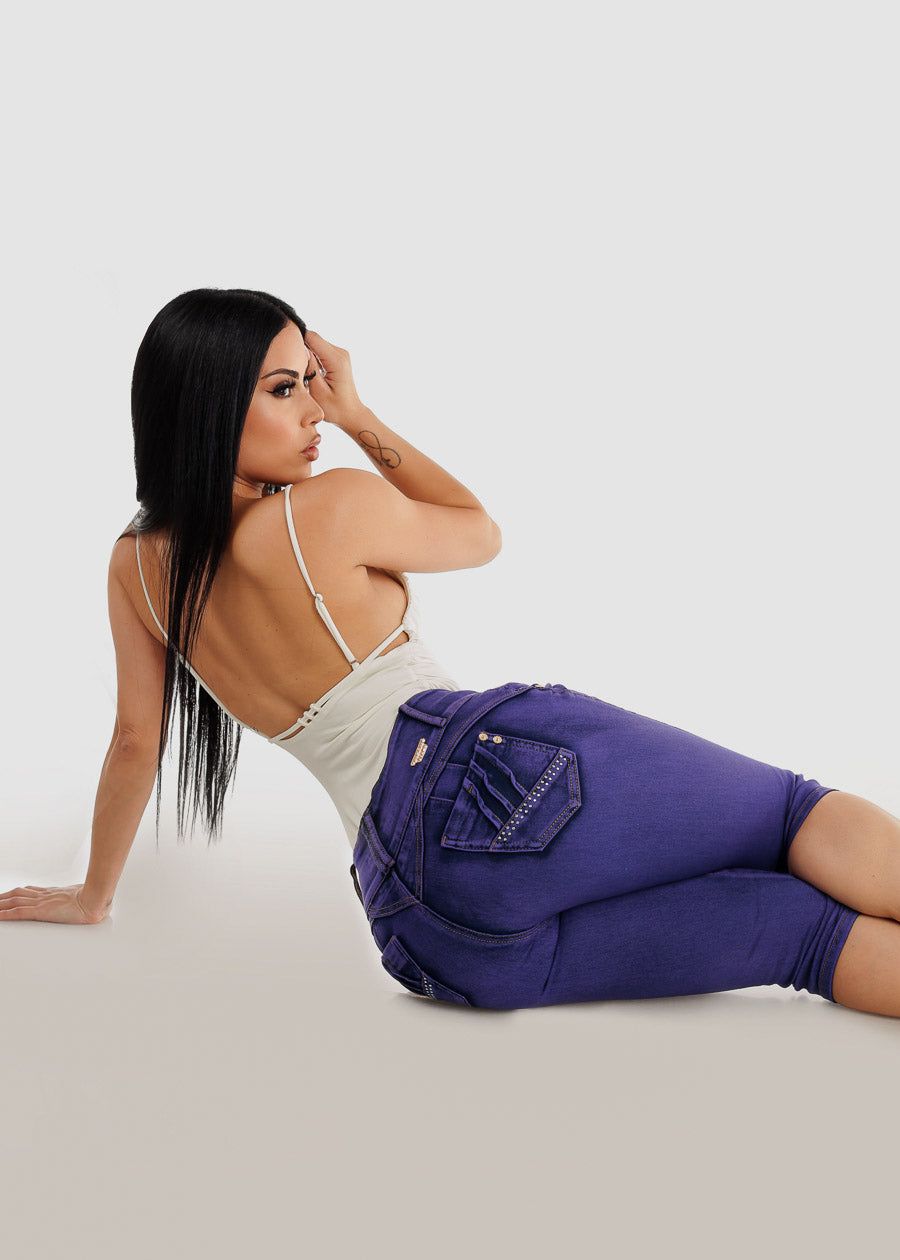 Butt Lifting Mid Rise Purple Denim Capris sold by Moda product image thumbnail 3