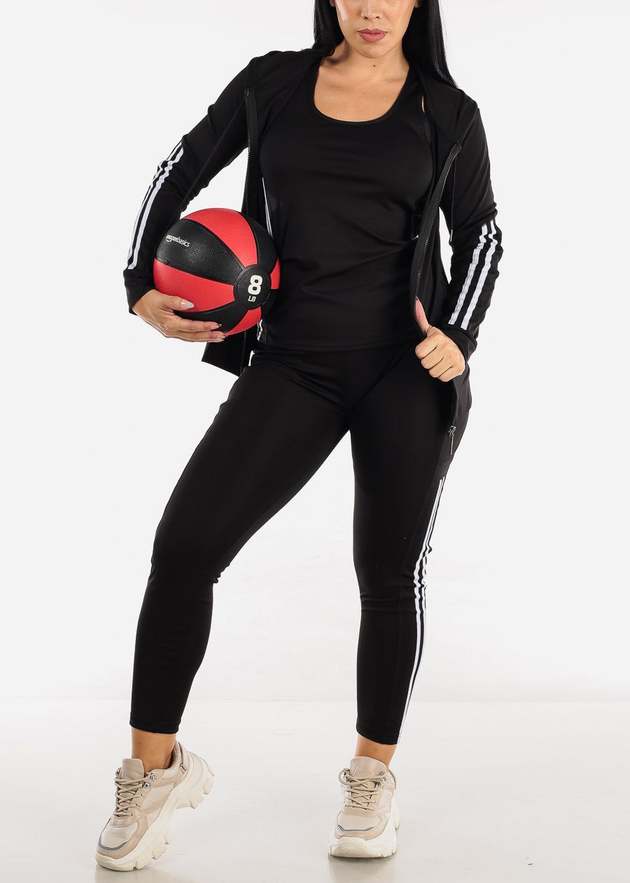 Black Activewear Jacket, Tank Top & Leggings (3 PCE SET) sold by Moda