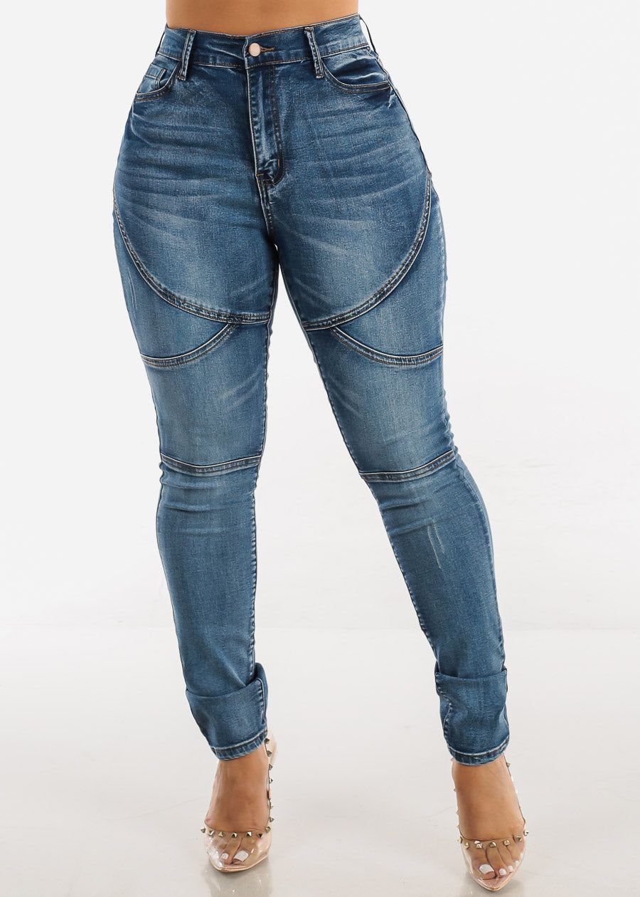 Super High Waisted Med Wash Skinny Jeans sold by Moda