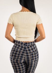 Short Sleeve Ribbed Stretchy Beige Crop Top sold by Moda