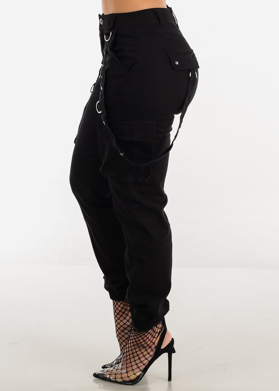 High Waist Black Jogger Pants w Studded Straps sold by Moda product image thumbnail 3