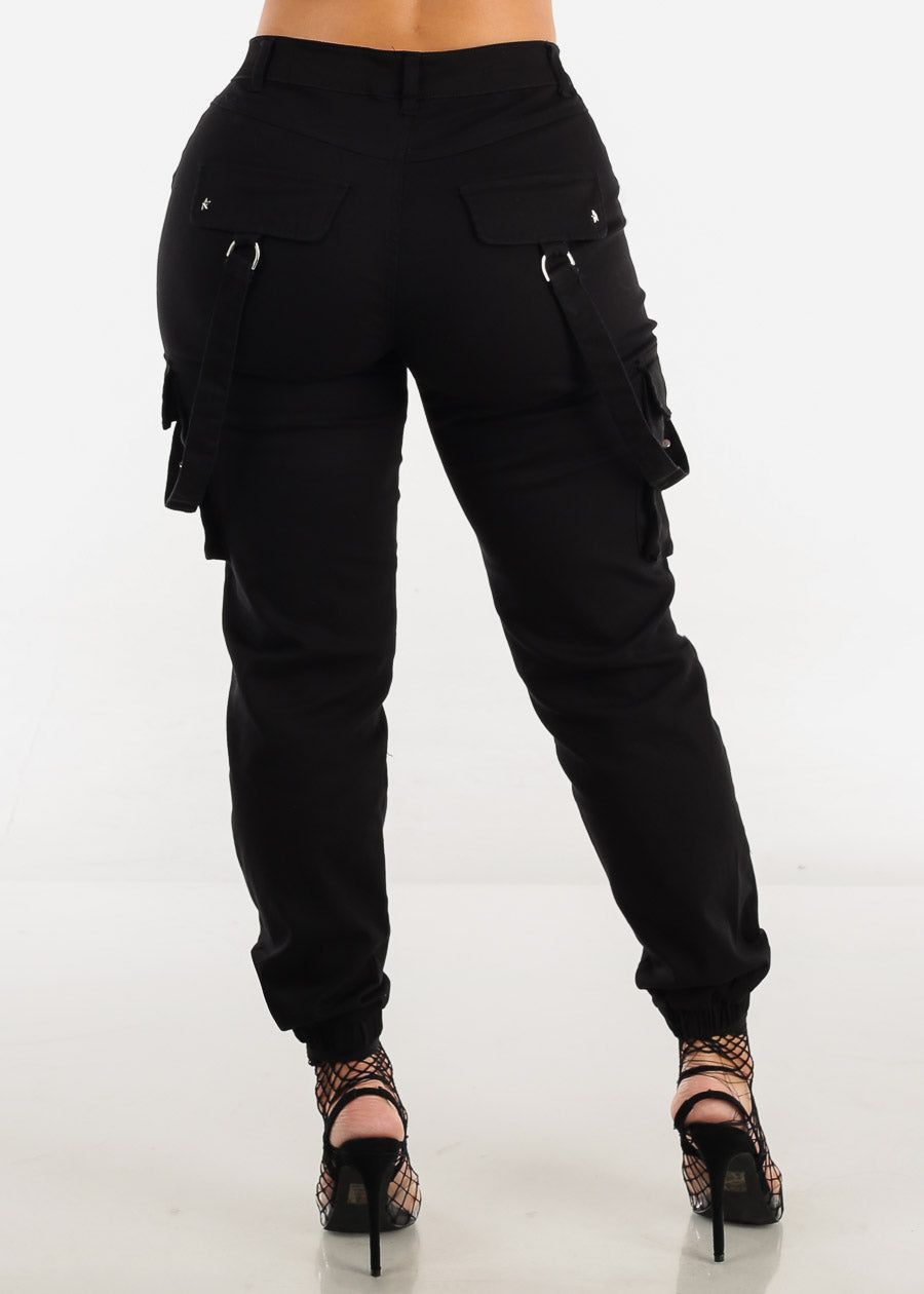 High Waist Black Jogger Pants w Studded Straps sold by Moda product image thumbnail 4