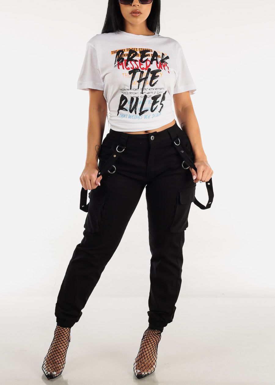 High Waist Black Jogger Pants w Studded Straps sold by Moda product image thumbnail 2