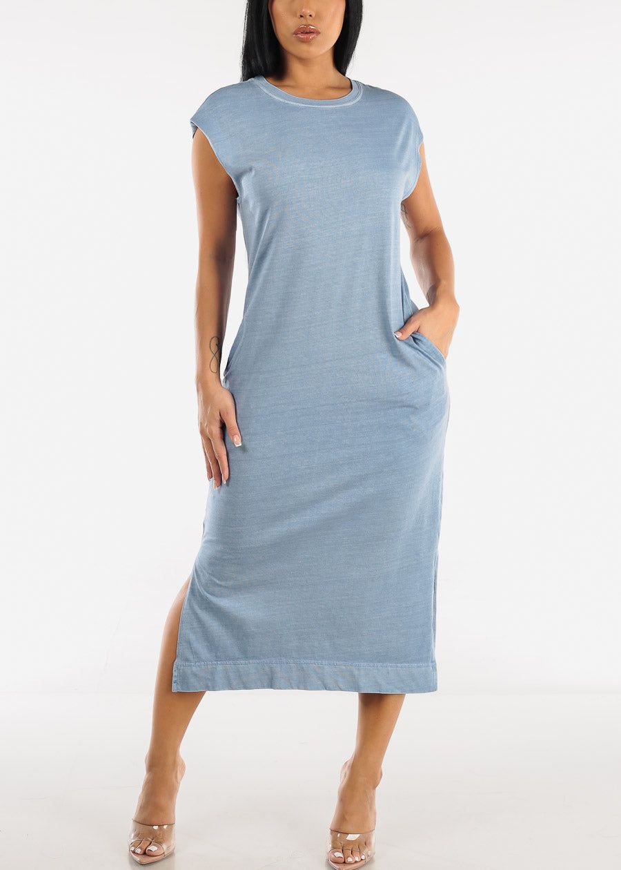 Cotton Midi Dress with Split Hem and Pockets sold by Moda