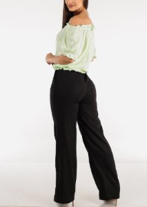 Black High Waist Straight Wide Leg Linen Pants sold by Moda