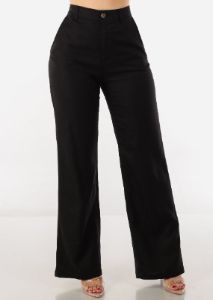 Black High Waist Straight Wide Leg Linen Pants sold by Moda