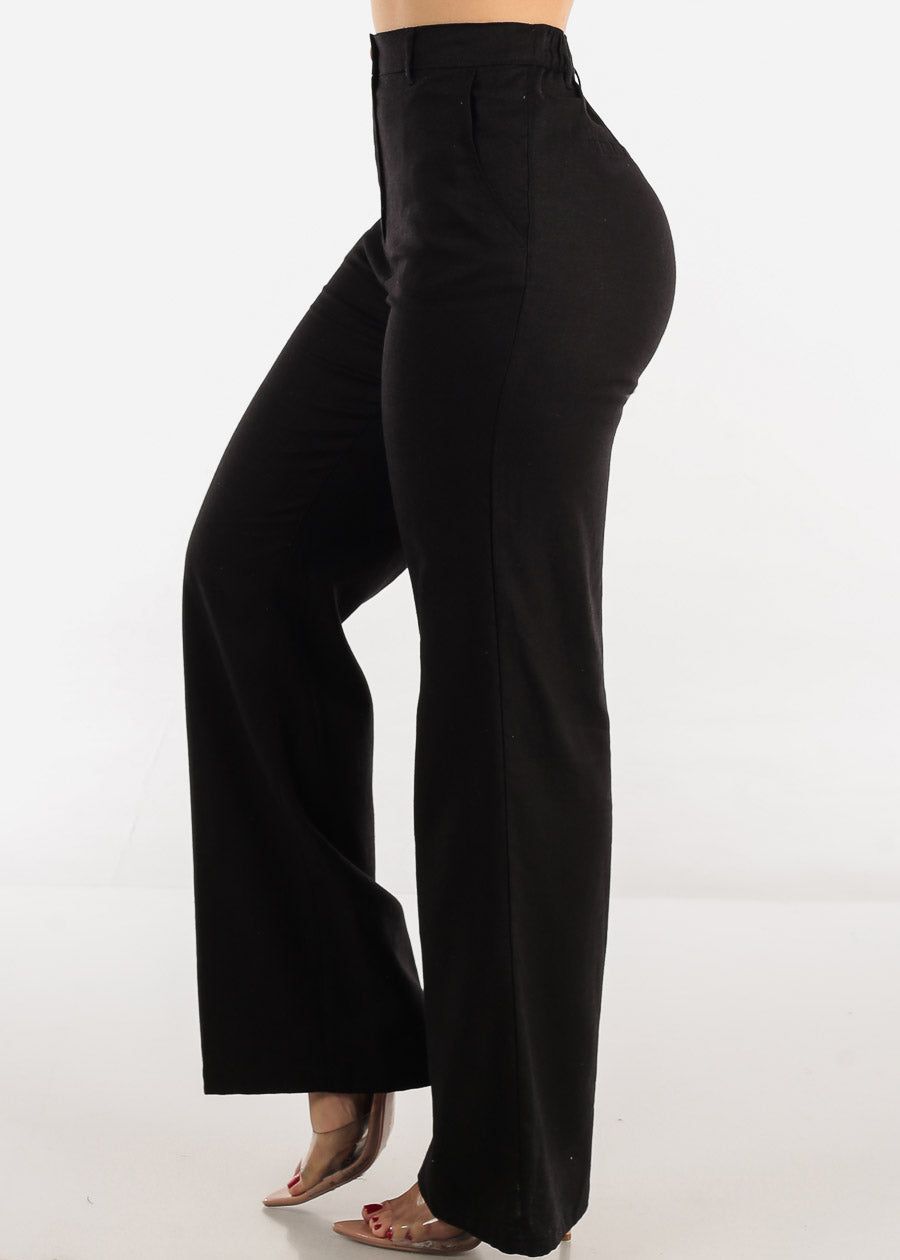 Black High Waist Straight Wide Leg Linen Pants sold by Moda product image thumbnail 3
