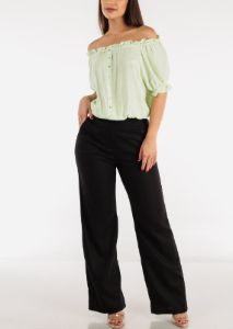 Black High Waist Straight Wide Leg Linen Pants sold by Moda