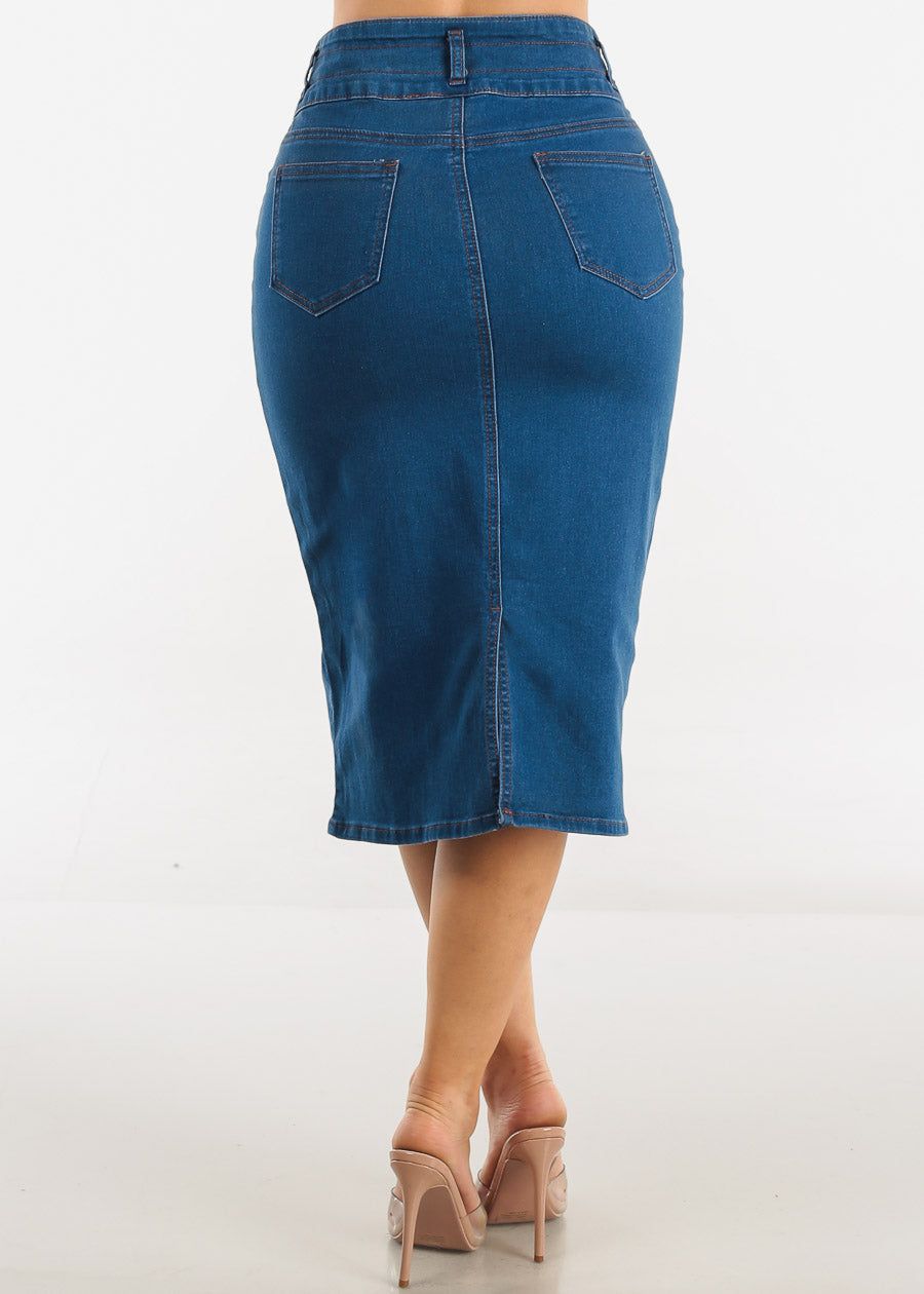 High Waist 3 Button Indigo Denim Pencil Skirt sold by Moda product image thumbnail 4