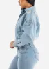 Distressed Zip Up Denim Bomber Jacket Light Blue sold by Moda