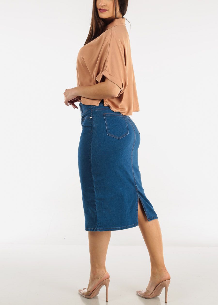 High Waist 3 Button Indigo Denim Pencil Skirt sold by Moda product image thumbnail 5
