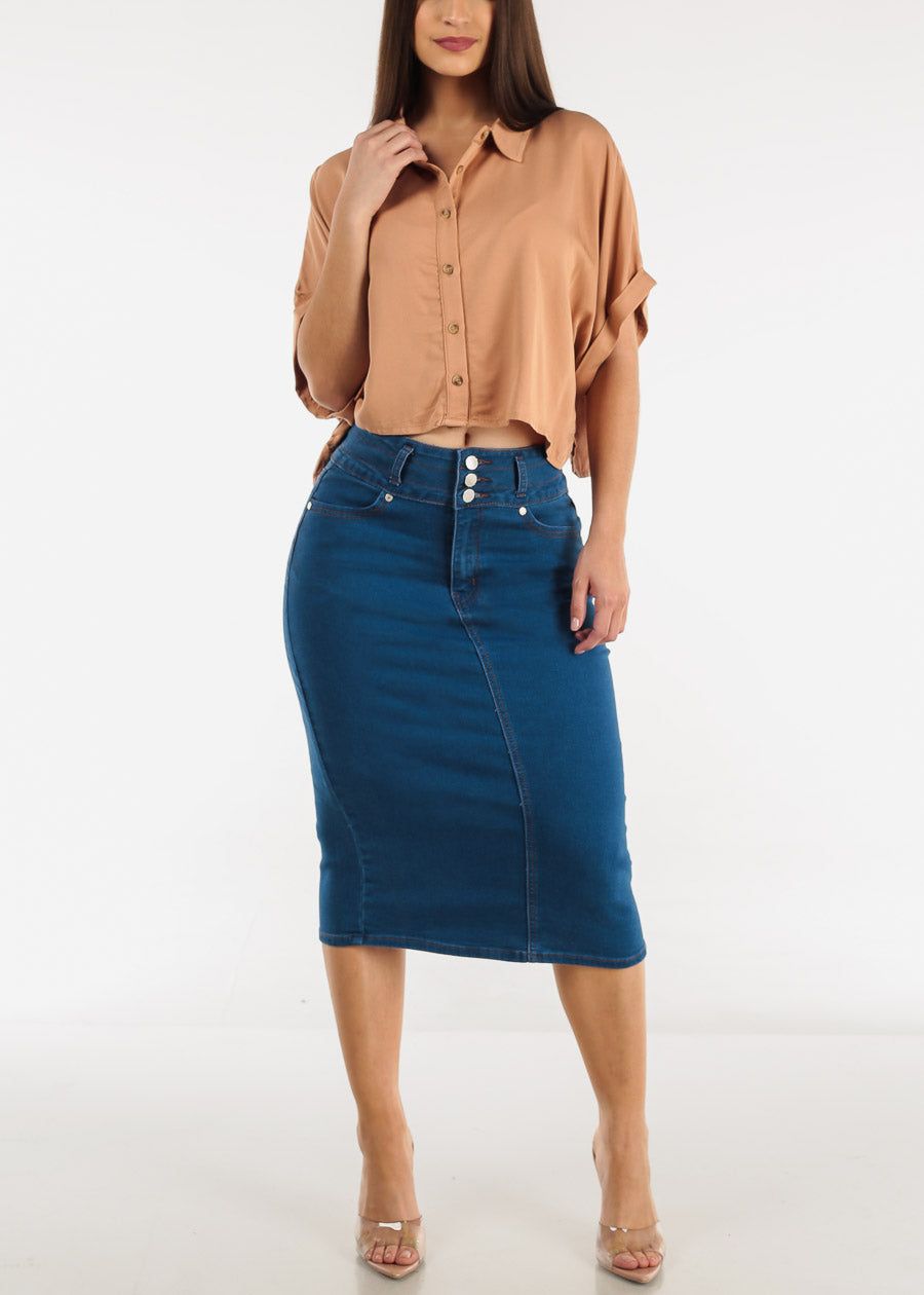 High Waist 3 Button Indigo Denim Pencil Skirt sold by Moda product image thumbnail 2