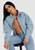 Distressed Zip Up Denim Bomber Jacket Light Blue sold by Moda