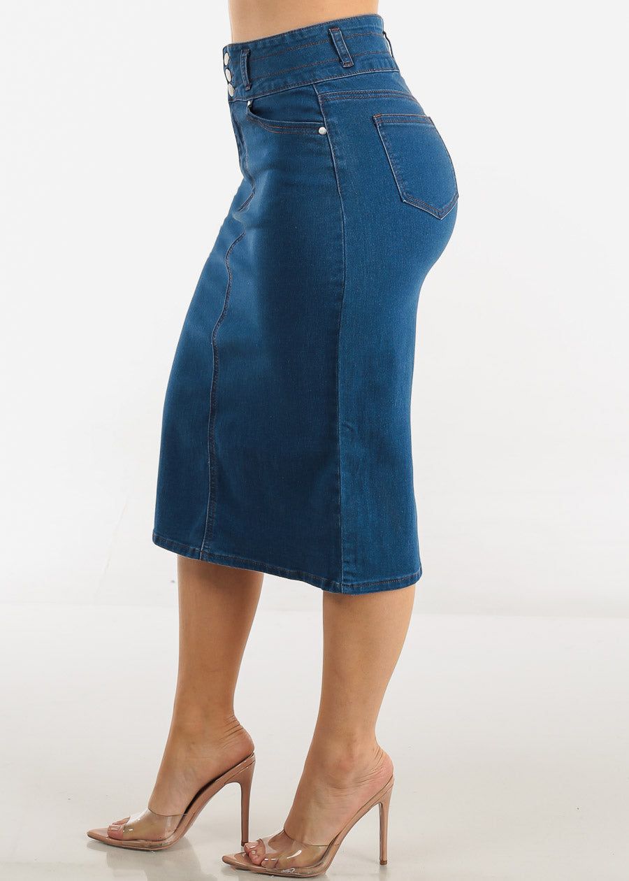 High Waist 3 Button Indigo Denim Pencil Skirt sold by Moda product image thumbnail 3