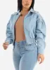 Distressed Zip Up Denim Bomber Jacket Light Blue sold by Moda