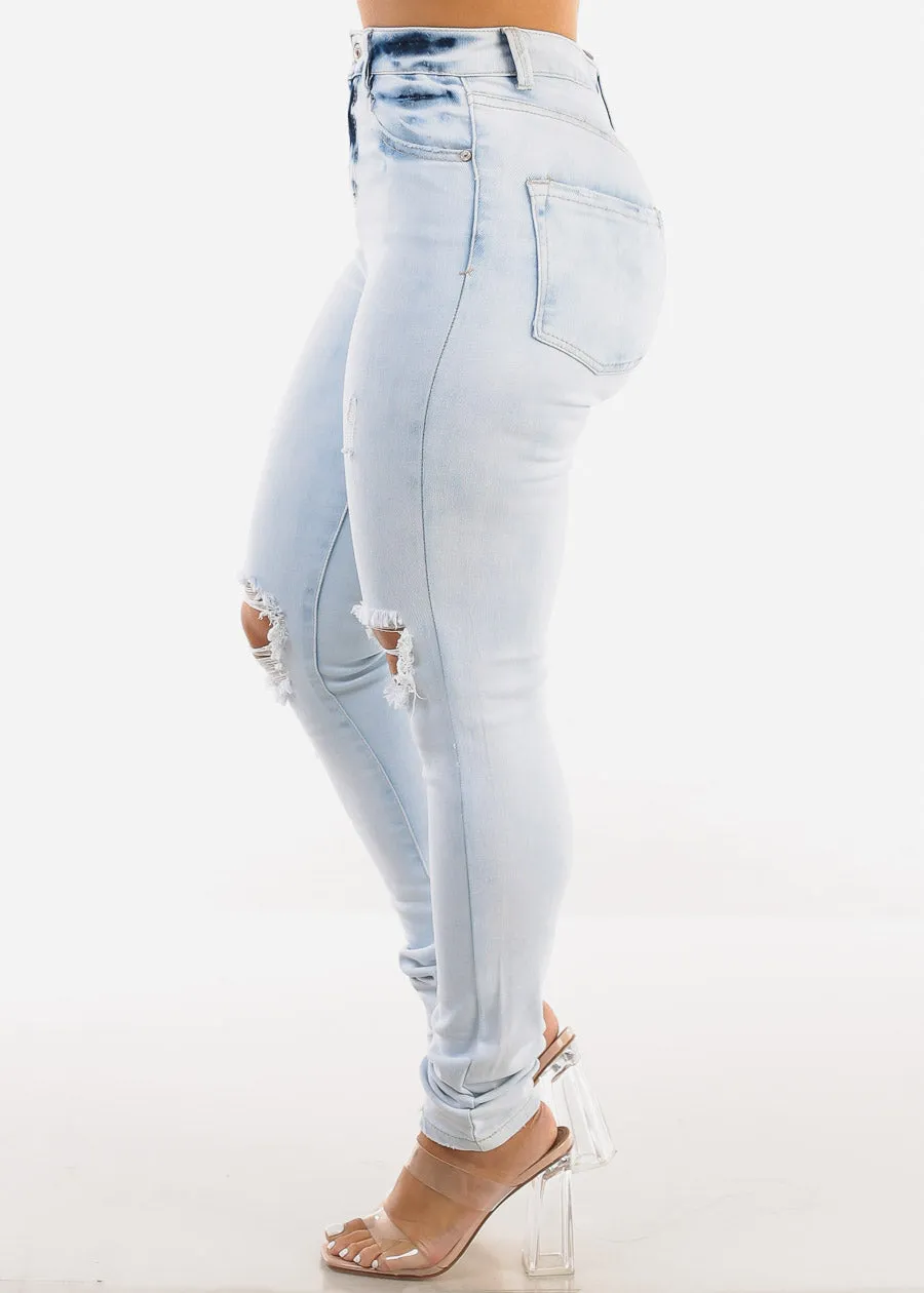 High Waist Distressed Skinny Jeans Acid Wash sold by Moda product image thumbnail 3