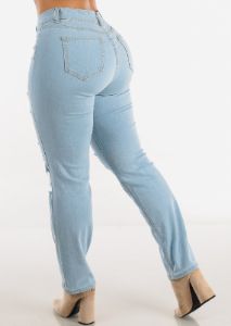 Mid Rise Distressed Bootcut Light Jeans sold by Moda