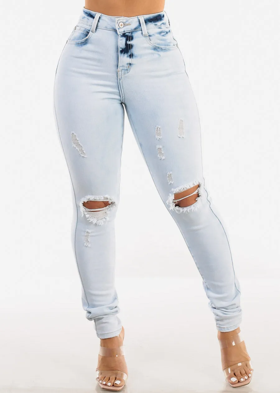 High Waist Distressed Skinny Jeans Acid Wash sold by Moda