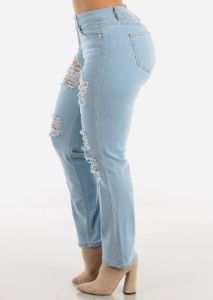 Mid Rise Distressed Bootcut Light Jeans sold by Moda