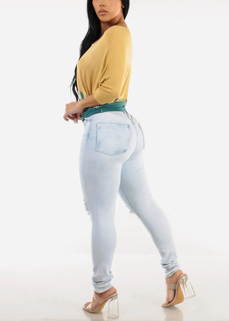 High Waist Distressed Skinny Jeans Acid Wash sold by Moda product image thumbnail 5