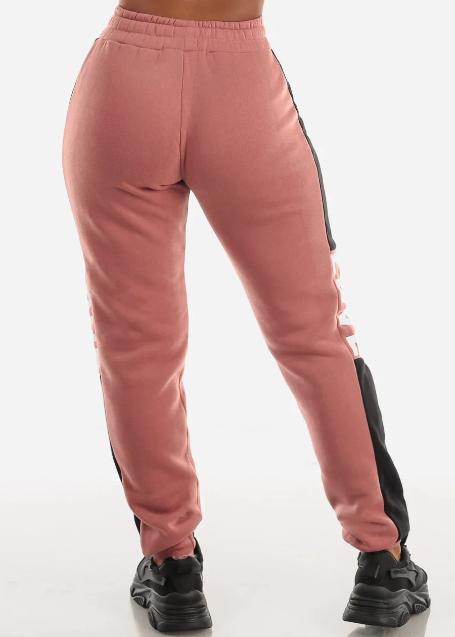 Fleece High Waist Jogger Sweatpants Mauve "Love" sold by Moda product image thumbnail 4