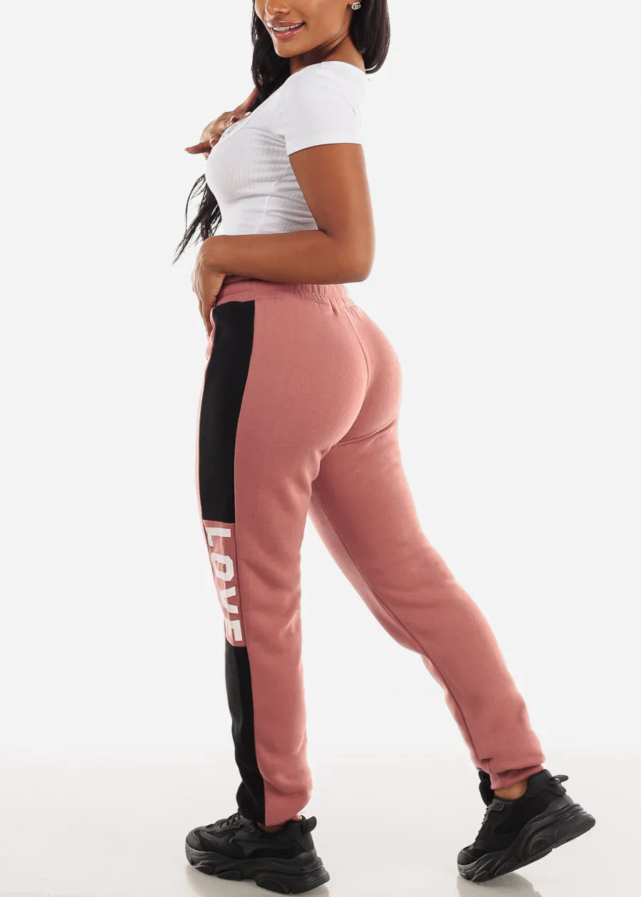 Fleece High Waist Jogger Sweatpants Mauve "Love" sold by Moda product image thumbnail 5