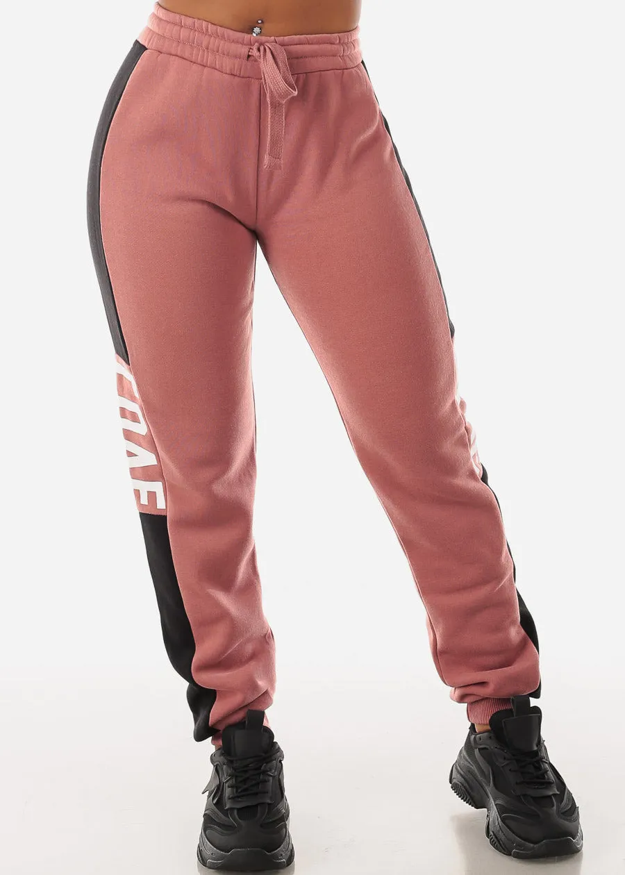 Fleece High Waist Jogger Sweatpants Mauve "Love" sold by Moda product image thumbnail 3