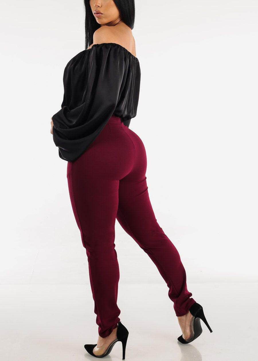 High Waist Pull On Straight Leg Burgundy Pants sold by Moda product image thumbnail 5