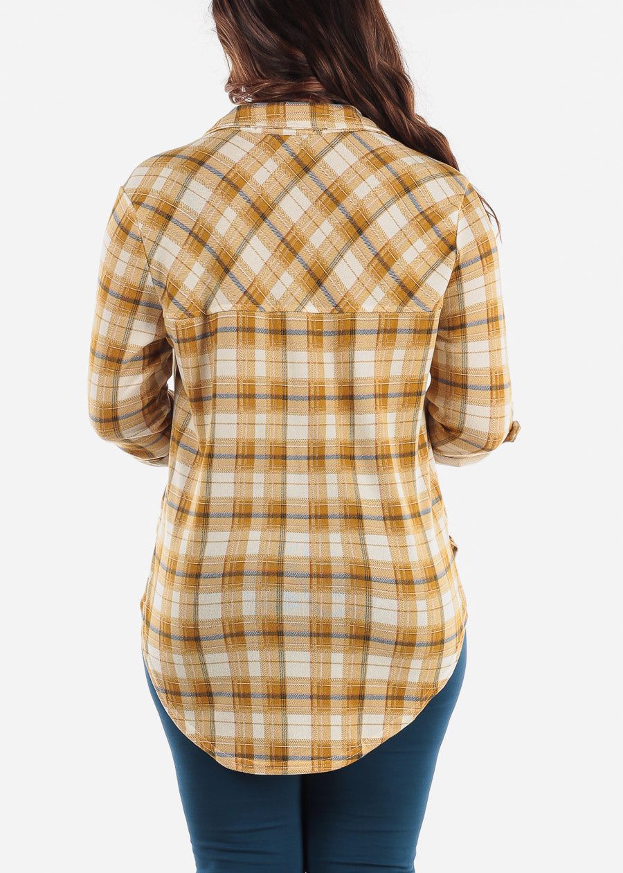 Button Up High Low Plaid Shirt Mustard sold by Moda product image thumbnail 4