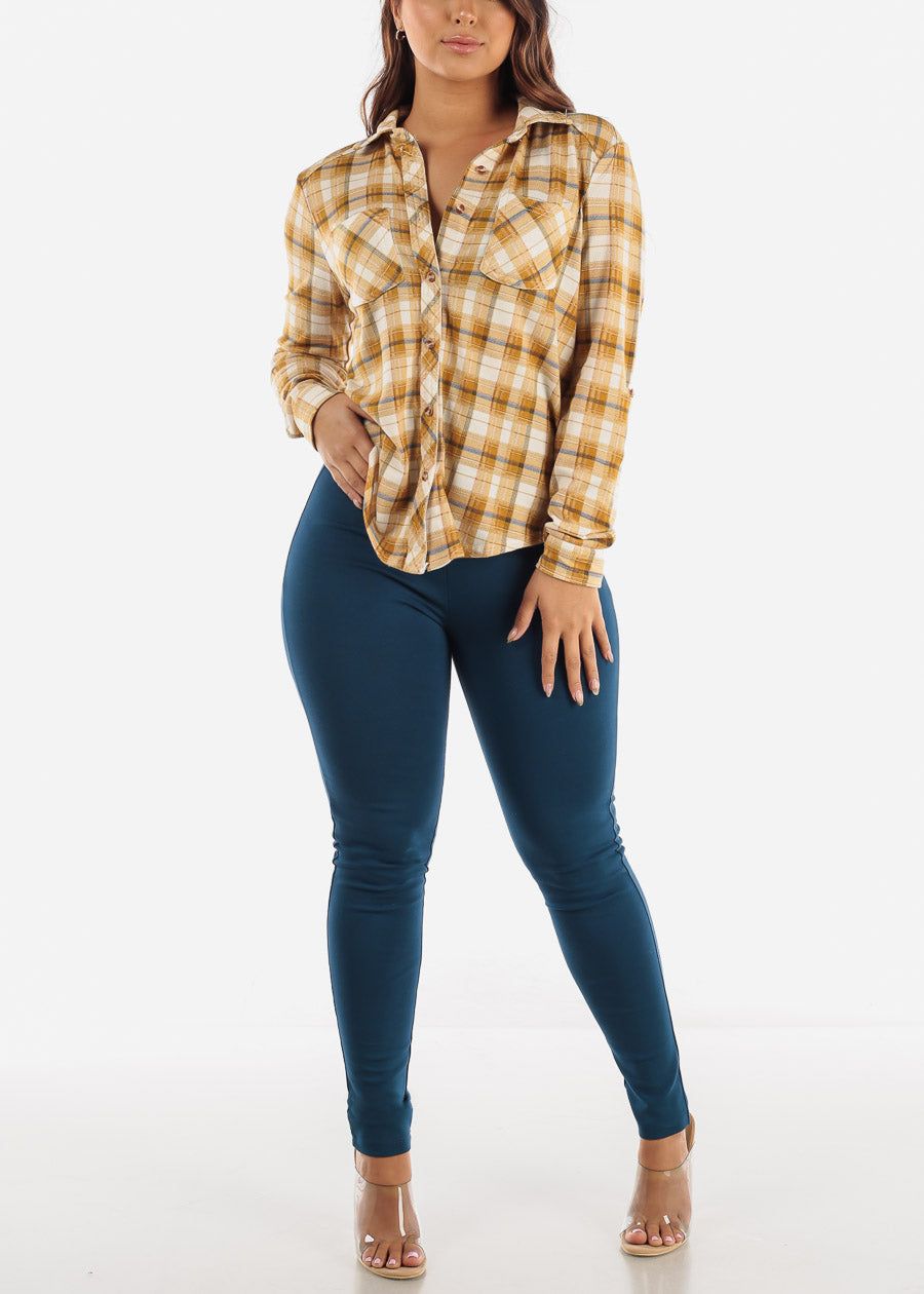 Button Up High Low Plaid Shirt Mustard sold by Moda product image thumbnail 2