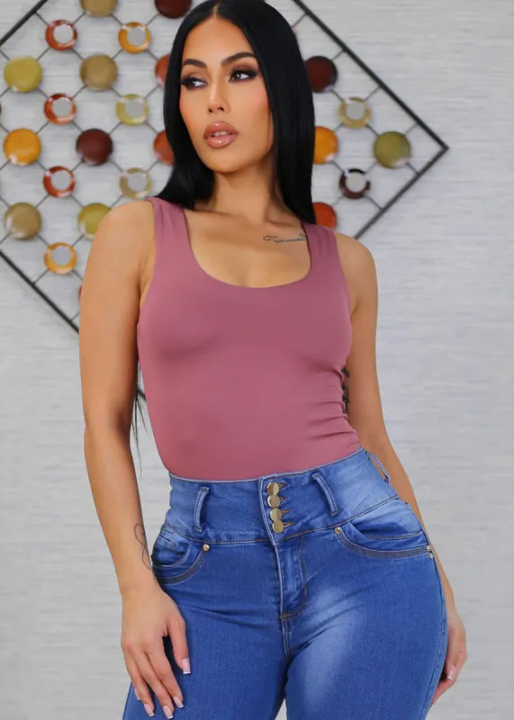 Sleeveless Double Layered Scoop Neck Top Mauve sold by Moda