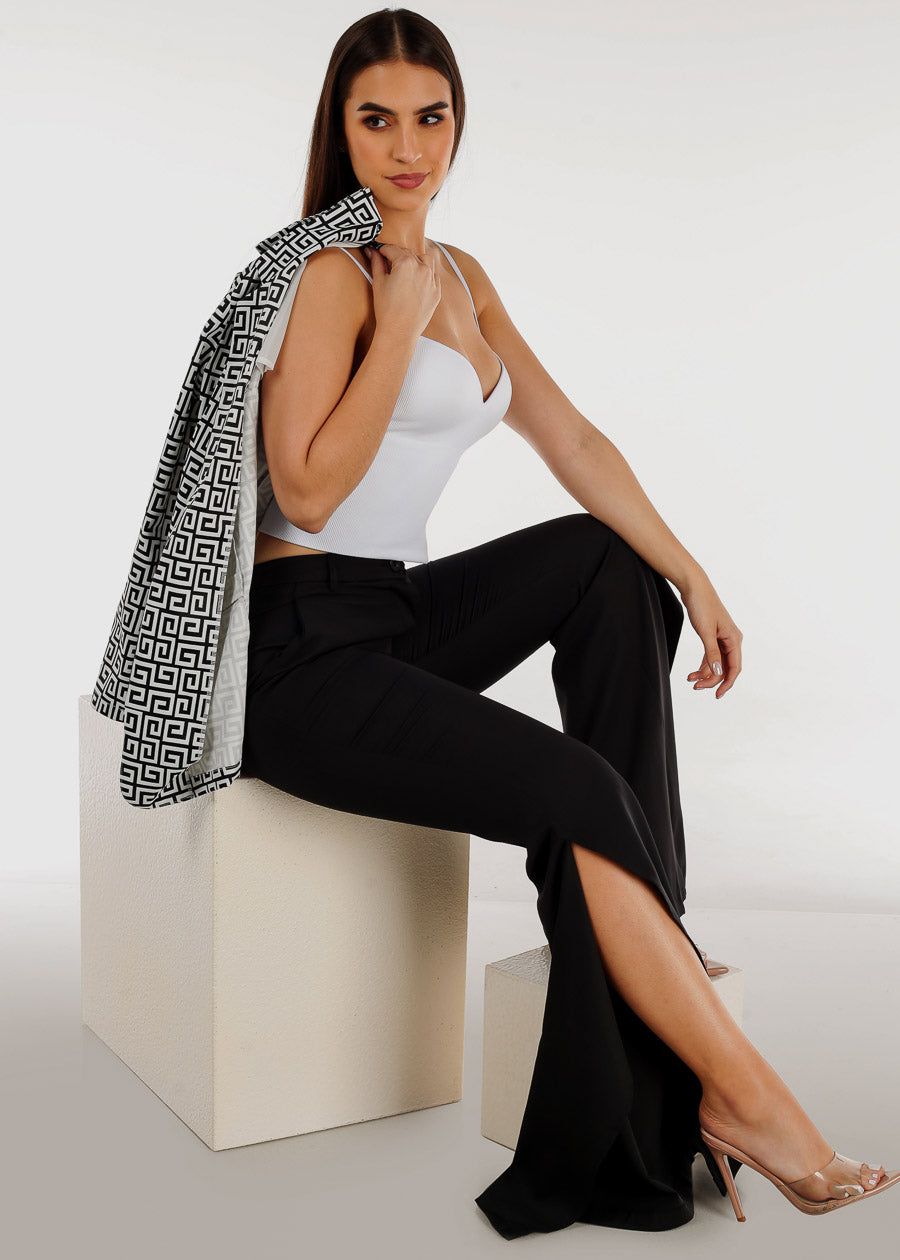 Black High Waisted Front Slit Elegant Flared Pants sold by Moda product image thumbnail 2