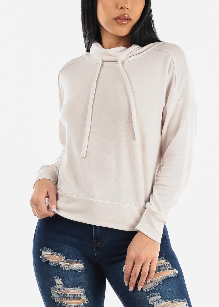 Long Sleeve Turtleneck Soft Terry Sweatshirt Beige sold by Moda
