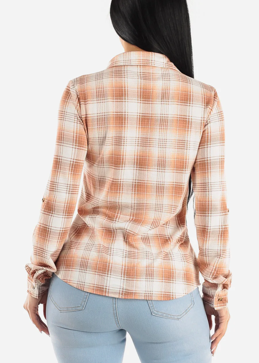 Long Sleeve Button Up Plaid Shirt Terra & White sold by Moda product image thumbnail 5