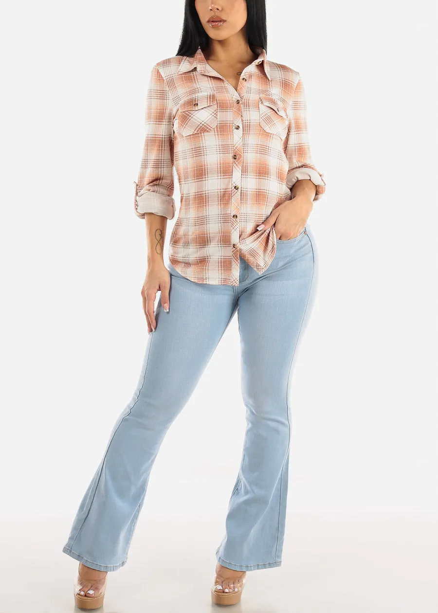 Long Sleeve Button Up Plaid Shirt Terra & White sold by Moda product image thumbnail 2