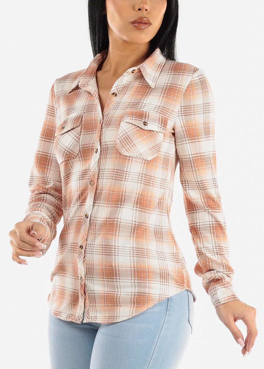 Long Sleeve Button Up Plaid Shirt Terra & White sold by Moda product image thumbnail 3