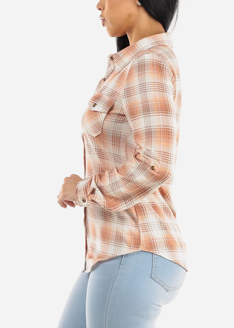 Long Sleeve Button Up Plaid Shirt Terra & White sold by Moda product image thumbnail 4