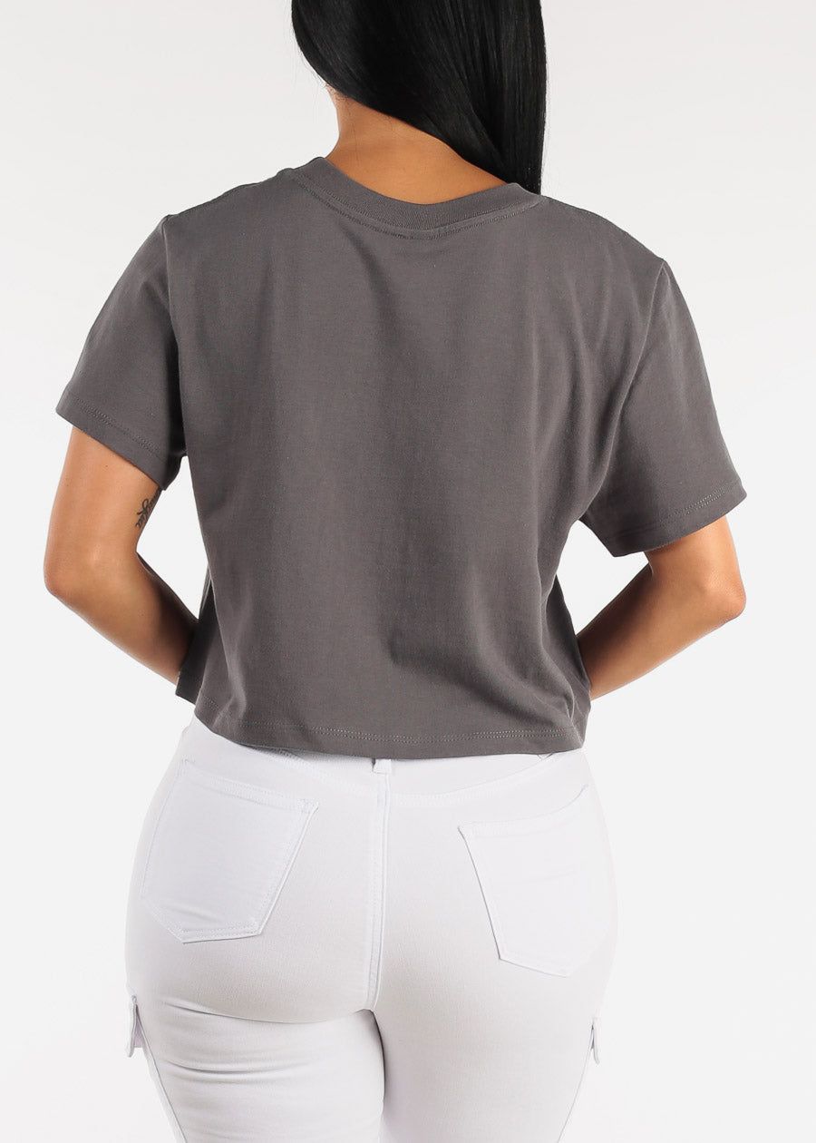 Short Sleeve Vacay Graphic Cropped Tee Charcoal sold by Moda product image thumbnail 4