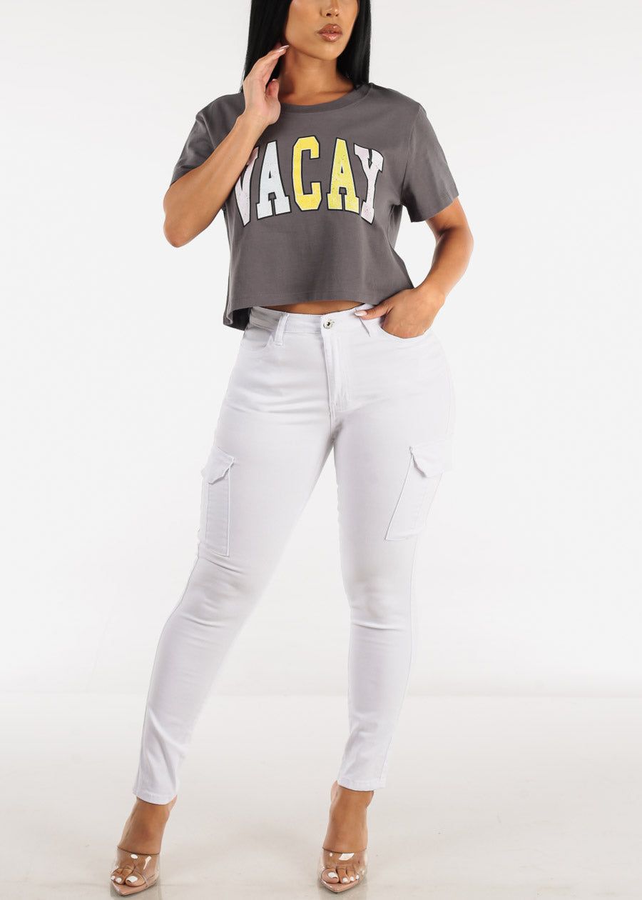 Short Sleeve Vacay Graphic Cropped Tee Charcoal sold by Moda product image thumbnail 2