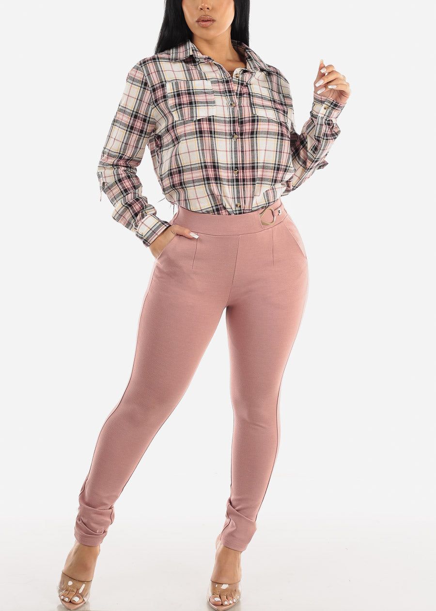 Long Sleeve Button Up Plaid Cotton Shirt Ivory & Rose sold by Moda product image thumbnail 2